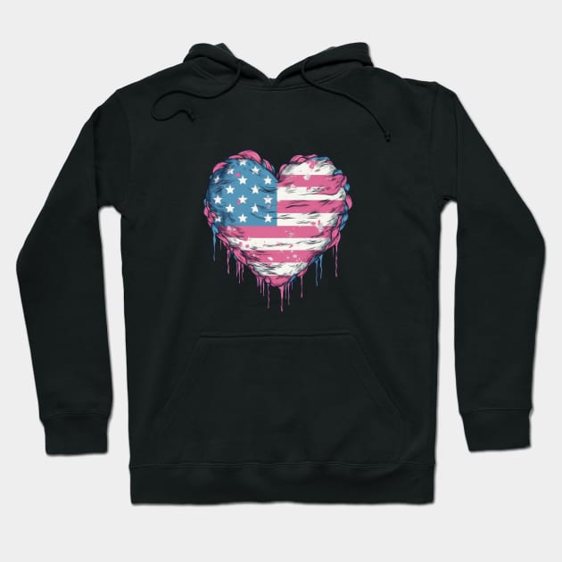 American Pride Tee - Trans Flag Colored Stars and Stripes Heart - Pink White and Blue - LGBTQIA - LGBTQ Hoodie by JensenArtCo